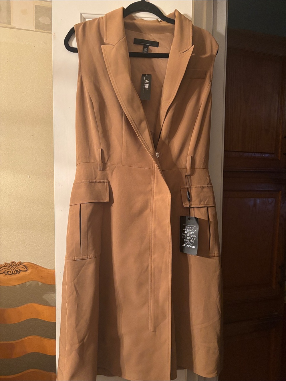 White House Black Market Camel Sleeveless Midi Vest Dress